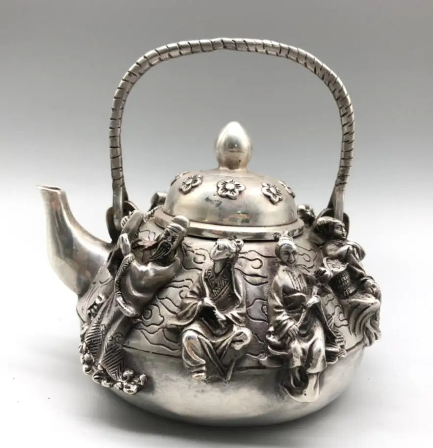 Chinese White copper eight immortals teapot crafts statue