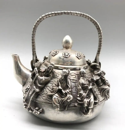 Chinese White copper eight immortals teapot crafts statue