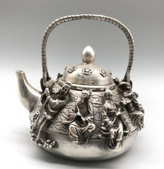 Chinese White copper eight immortals teapot crafts statue
