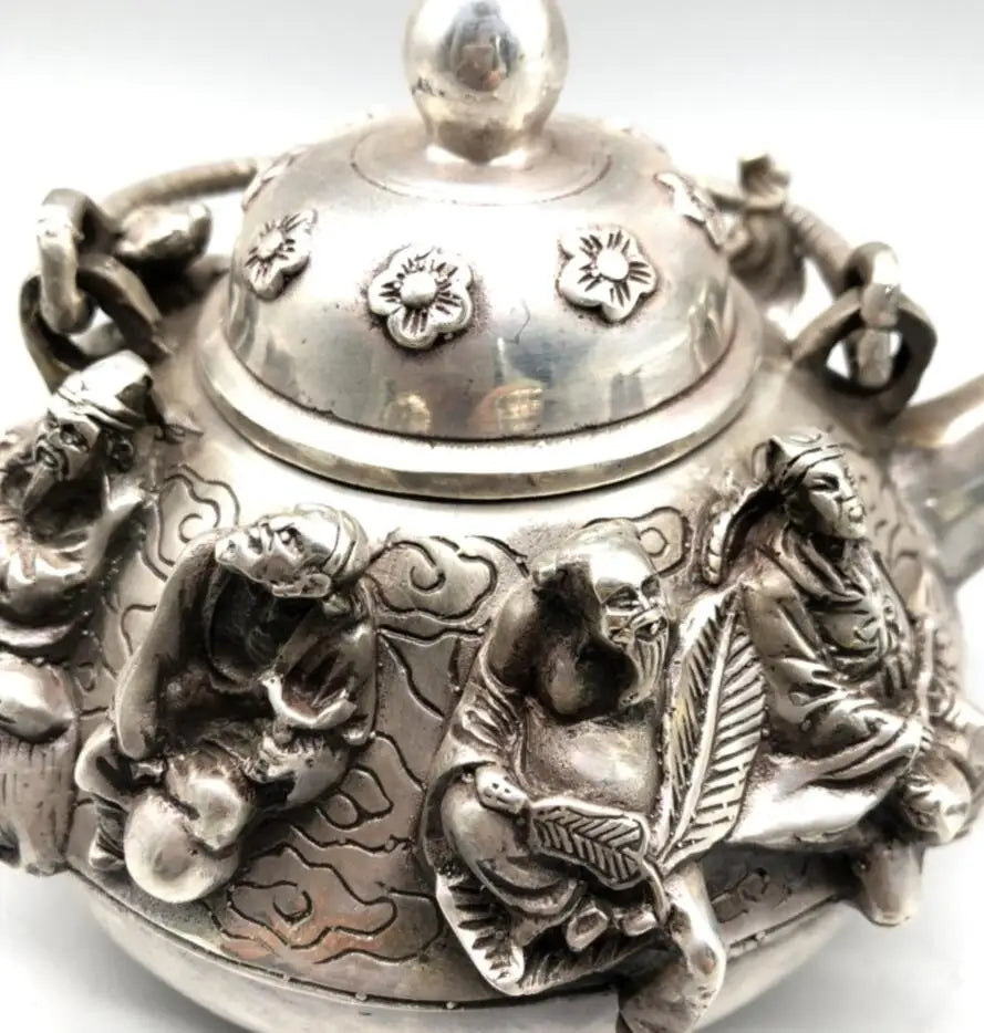 Chinese White copper eight immortals teapot crafts statue