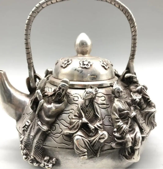 Chinese White copper eight immortals teapot crafts statue