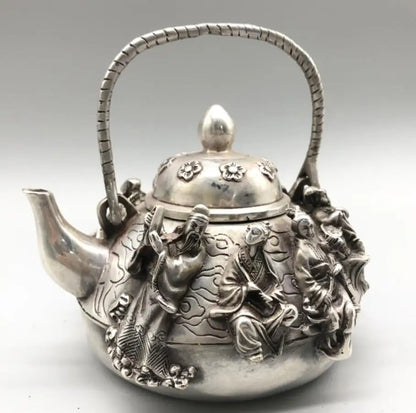 Chinese White copper eight immortals teapot crafts statue