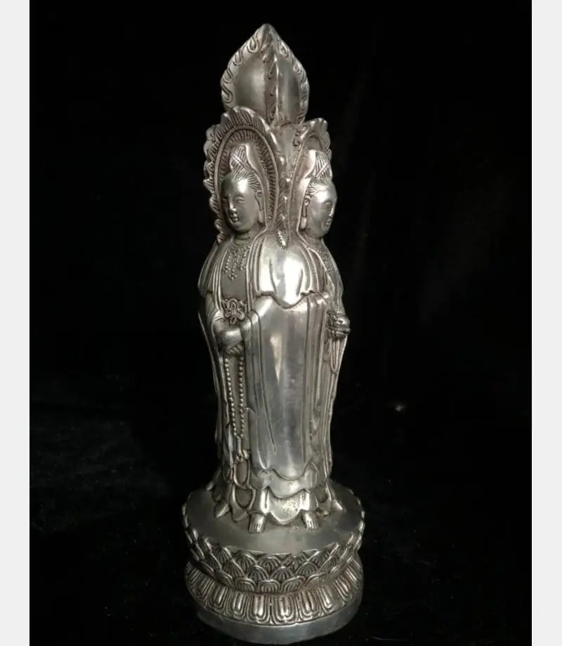Chinese White copper four surface Goddess of mercy Buddha crafts statue