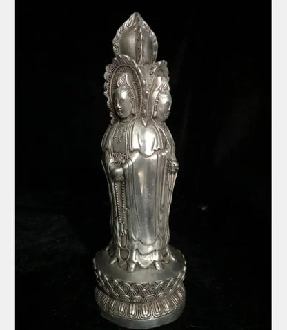 Chinese White copper four surface Goddess of mercy Buddha crafts statue