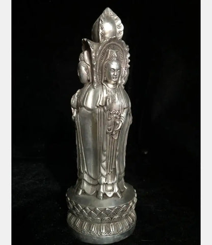Chinese White copper four surface Goddess of mercy Buddha crafts statue