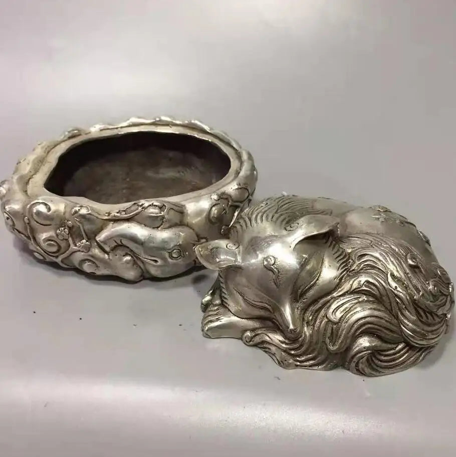 Chinese White copper fox Aroma stove crafts statue
