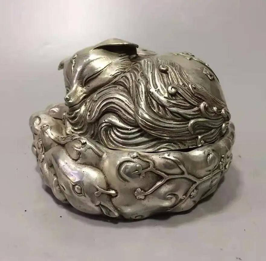 Chinese White copper fox Aroma stove crafts statue