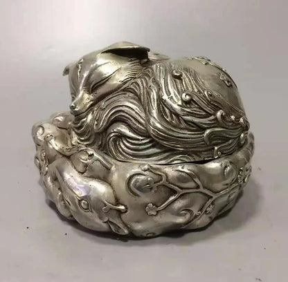 Chinese White copper fox Aroma stove crafts statue