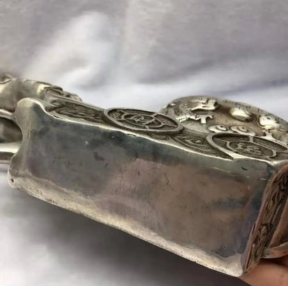 Chinese White copper horse Pull money car wealth crafts statue