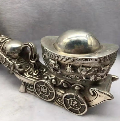 Chinese White copper horse Pull money car wealth crafts statue