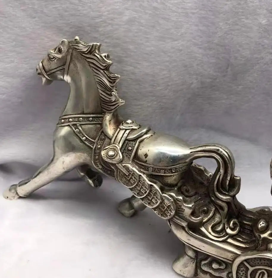 Chinese White copper horse Pull money car wealth crafts statue