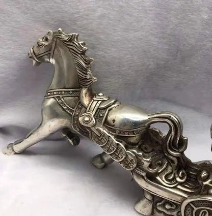 Chinese White copper horse Pull money car wealth crafts statue