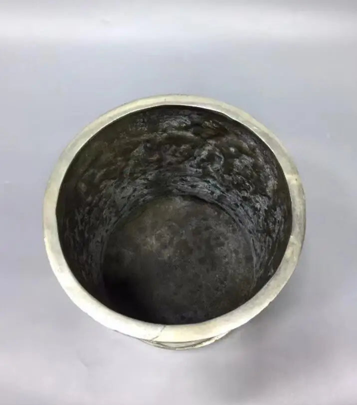 Chinese White copper landscape Brush pot crafts statue