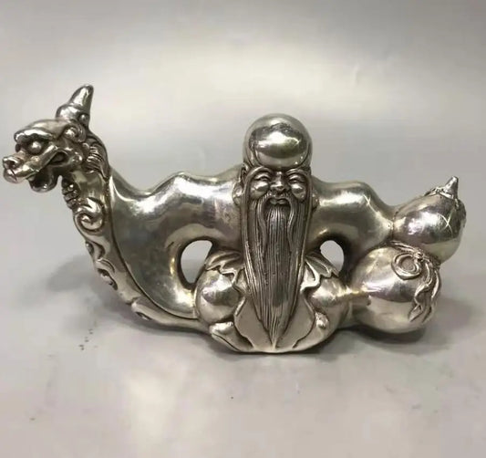 Chinese White copper longevity Buddha Pen rack crafts statue