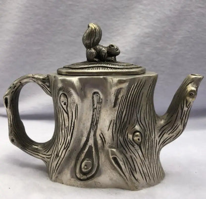 Chinese White copper longevity Buddha teapot crafts statue