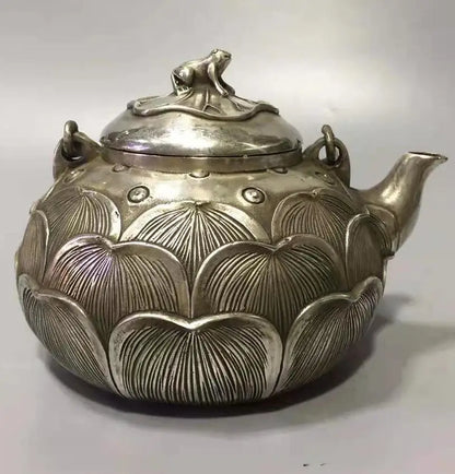 Chinese White copper lotus flower teapot crafts statue
