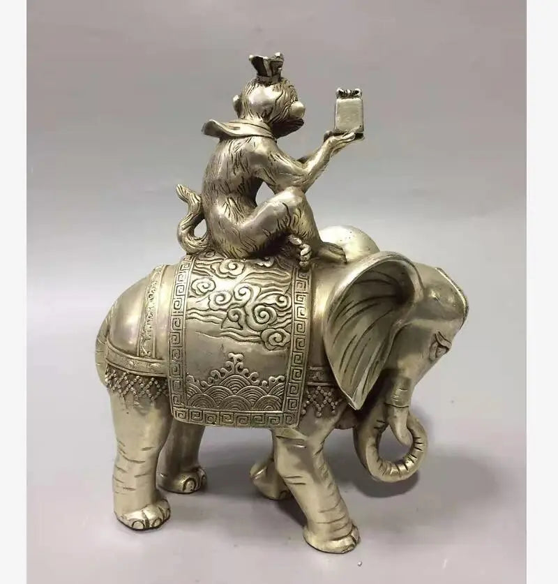 Chinese White copper monkey Sit elephant crafts statue