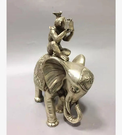 Chinese White copper monkey Sit elephant crafts statue