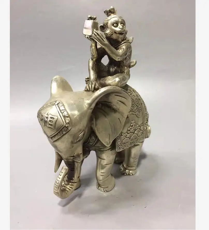 Chinese White copper monkey Sit elephant crafts statue