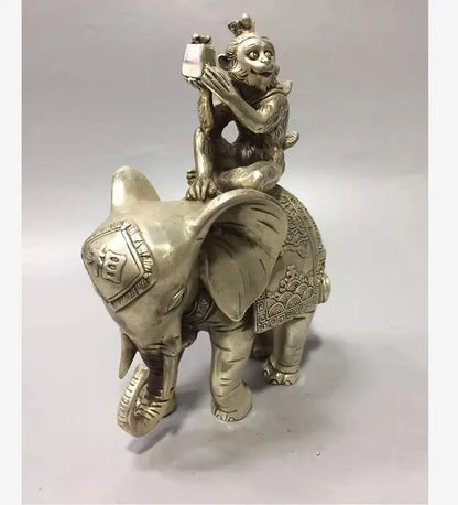 Chinese White copper monkey Sit elephant crafts statue