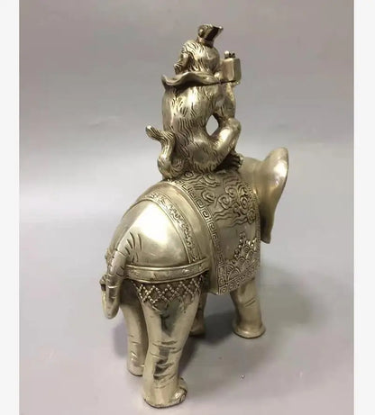 Chinese White copper monkey Sit elephant crafts statue