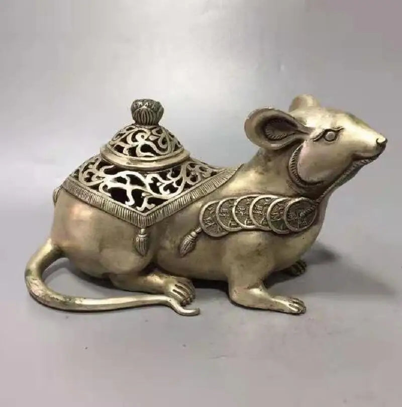 Chinese White copper mouse wealth incense furnace crafts statue