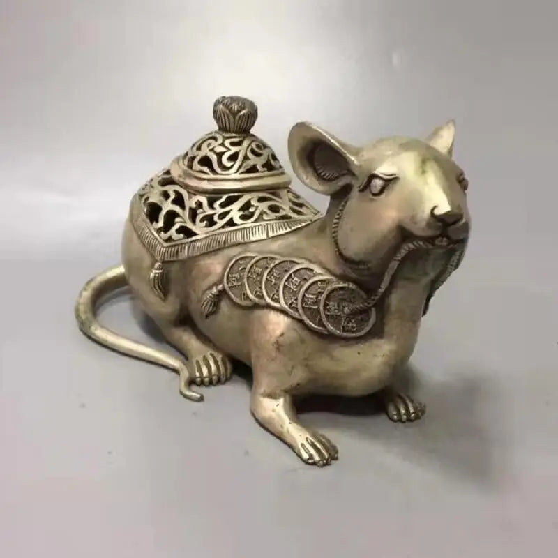 Chinese White copper mouse wealth incense furnace crafts statue