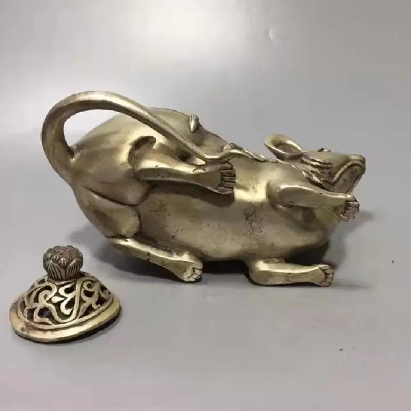 Chinese White copper mouse wealth incense furnace crafts statue