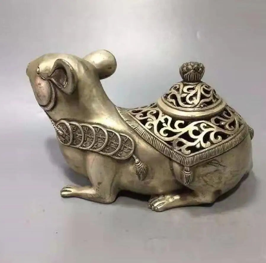 Chinese White copper mouse wealth incense furnace crafts statue
