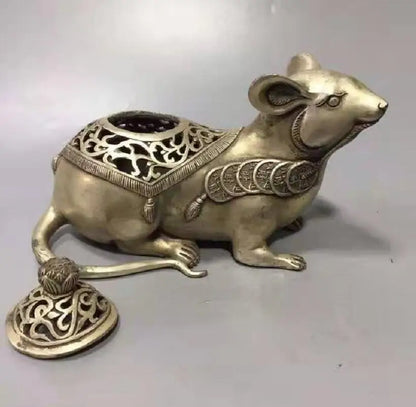 Chinese White copper mouse wealth incense furnace crafts statue