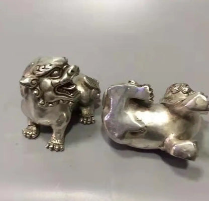 Chinese White copper mythical wild animal crafts statue A pair