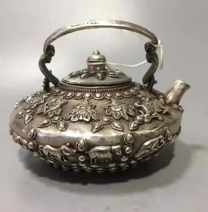 Chinese White copper twelve zodiac teapot crafts statue