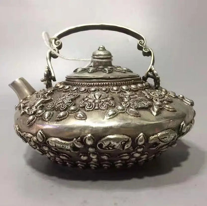 Chinese White copper twelve zodiac teapot crafts statue