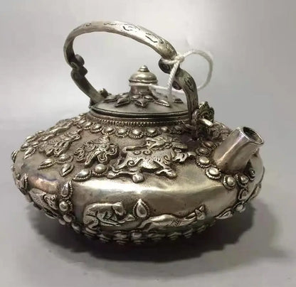 Chinese White copper twelve zodiac teapot crafts statue