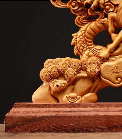 Chinese Wooden Animal Dragon Horse Spirit  Decoration Ornaments Crafts Creative Home Carving Arts