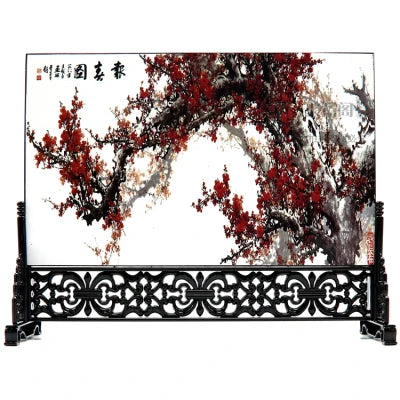 Chinese Wooden Lacquerware Table Ornaments Decor Office Accessories Decoration Items for Home Living Room Gifts with Box
