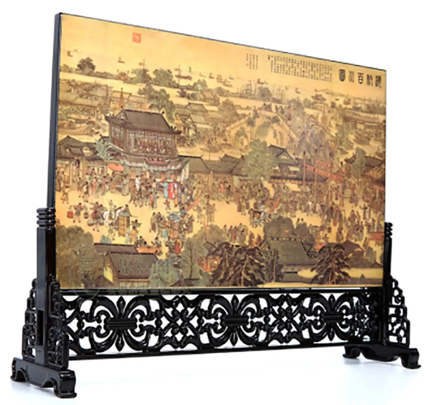 Chinese Wooden Lacquerware Table Ornaments Decor Office Accessories Decoration Items for Home Living Room Gifts with Box
