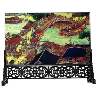 Chinese Wooden Lacquerware Table Ornaments Decor Office Accessories Decoration Items for Home Living Room Gifts with Box