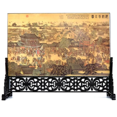 Chinese Wooden Lacquerware Table Ornaments Decor Office Accessories Decoration Items for Home Living Room Gifts with Box