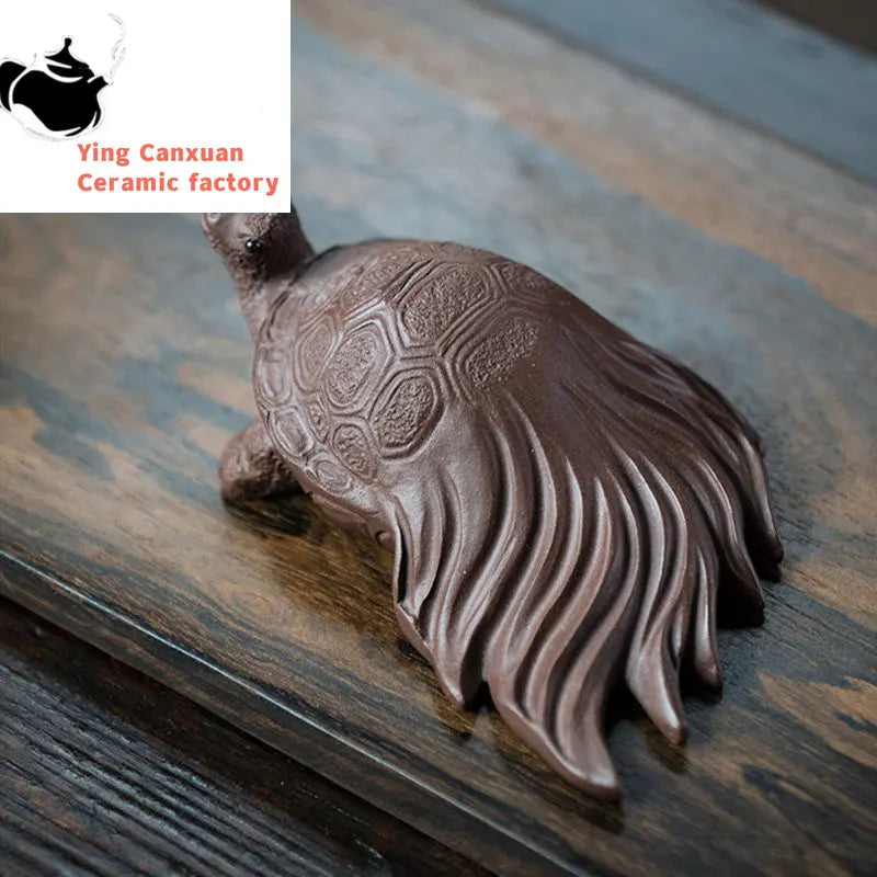 Chinese Yixing Boutique Purple Clay Tea Pet Longevity Turtle Statue Animal Sculpture Ornaments Handmade Tea Set Decoration Gifts