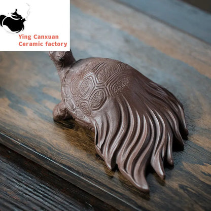 Chinese Yixing Boutique Purple Clay Tea Pet Longevity Turtle Statue Animal Sculpture Ornaments Handmade Tea Set Decoration Gifts