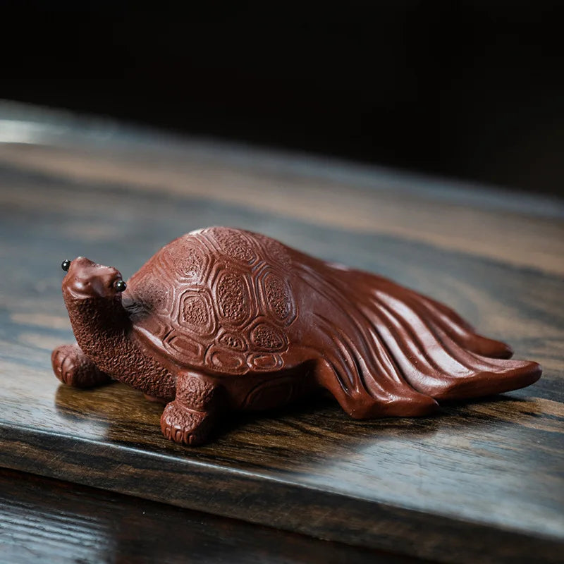 Chinese Yixing Boutique Purple Clay Tea Pet Longevity Turtle Statue Animal Sculpture Ornaments Handmade Tea Set Decoration Gifts
