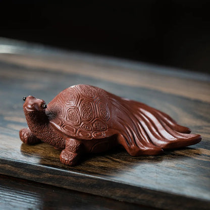 Chinese Yixing Boutique Purple Clay Tea Pet Longevity Turtle Statue Animal Sculpture Ornaments Handmade Tea Set Decoration Gifts