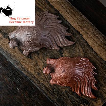 Chinese Yixing Boutique Purple Clay Tea Pet Longevity Turtle Statue Animal Sculpture Ornaments Handmade Tea Set Decoration Gifts
