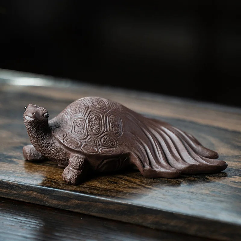 Chinese Yixing Boutique Purple Clay Tea Pet Longevity Turtle Statue Animal Sculpture Ornaments Handmade Tea Set Decoration Gifts