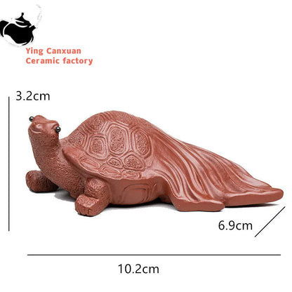 Chinese Yixing Boutique Purple Clay Tea Pet Longevity Turtle Statue Animal Sculpture Ornaments Handmade Tea Set Decoration Gifts