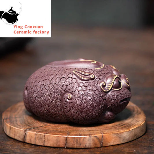 Chinese Yixing Handmade Purple Clay Tea Pet Lucky Animal Statue Ornaments Tea Figurine Desktop Crafts Home Tea Set Decoration