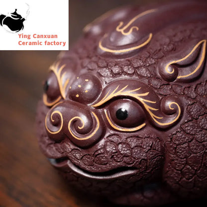 Chinese Yixing Handmade Purple Clay Tea Pet Lucky Animal Statue Ornaments Tea Figurine Desktop Crafts Home Tea Set Decoration