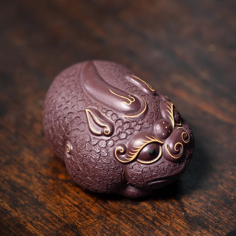 Chinese Yixing Handmade Purple Clay Tea Pet Lucky Animal Statue Ornaments Tea Figurine Desktop Crafts Home Tea Set Decoration