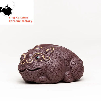 Chinese Yixing Handmade Purple Clay Tea Pet Lucky Animal Statue Ornaments Tea Figurine Desktop Crafts Home Tea Set Decoration